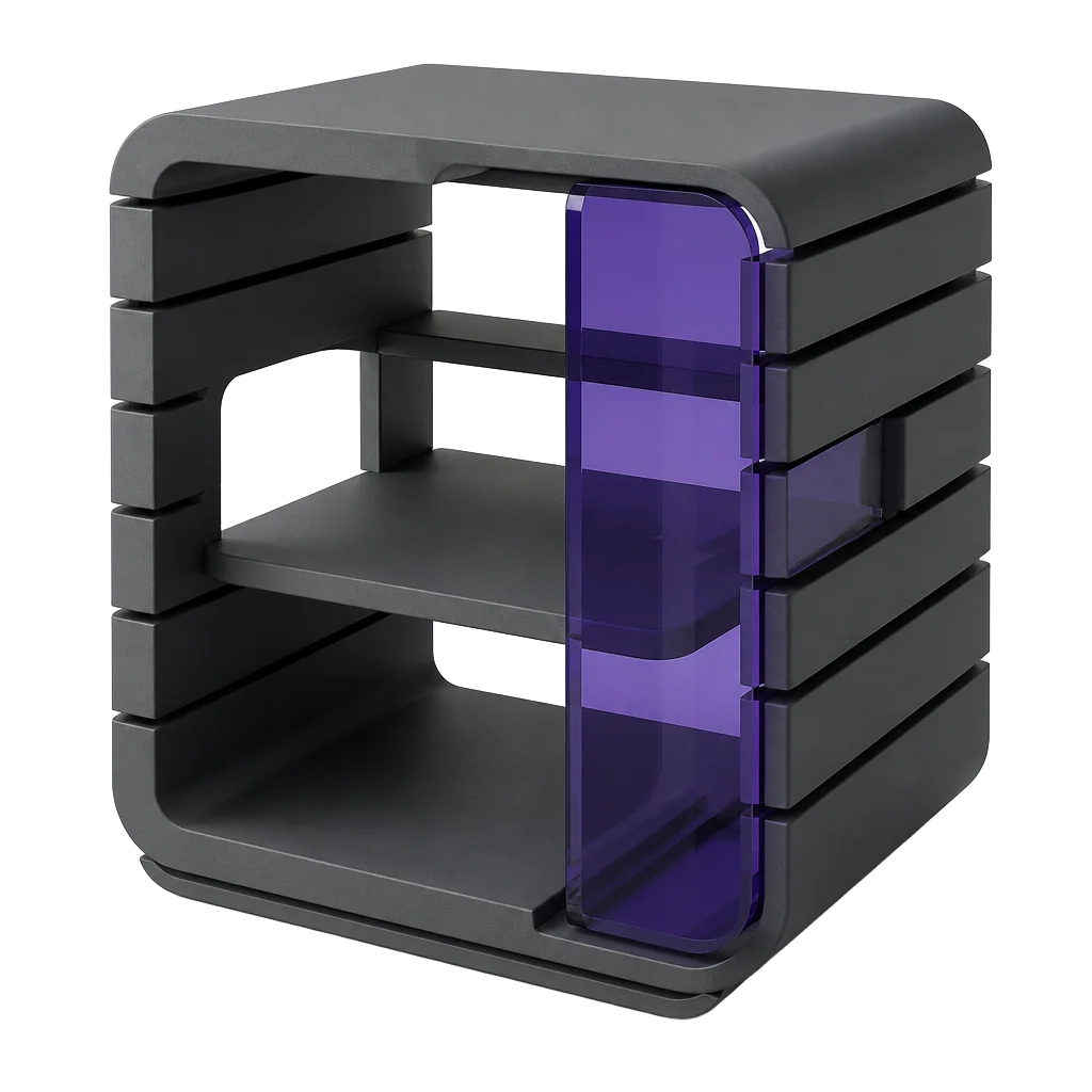 Coque d'espace de travail modulaire avec un panneau de verre violet