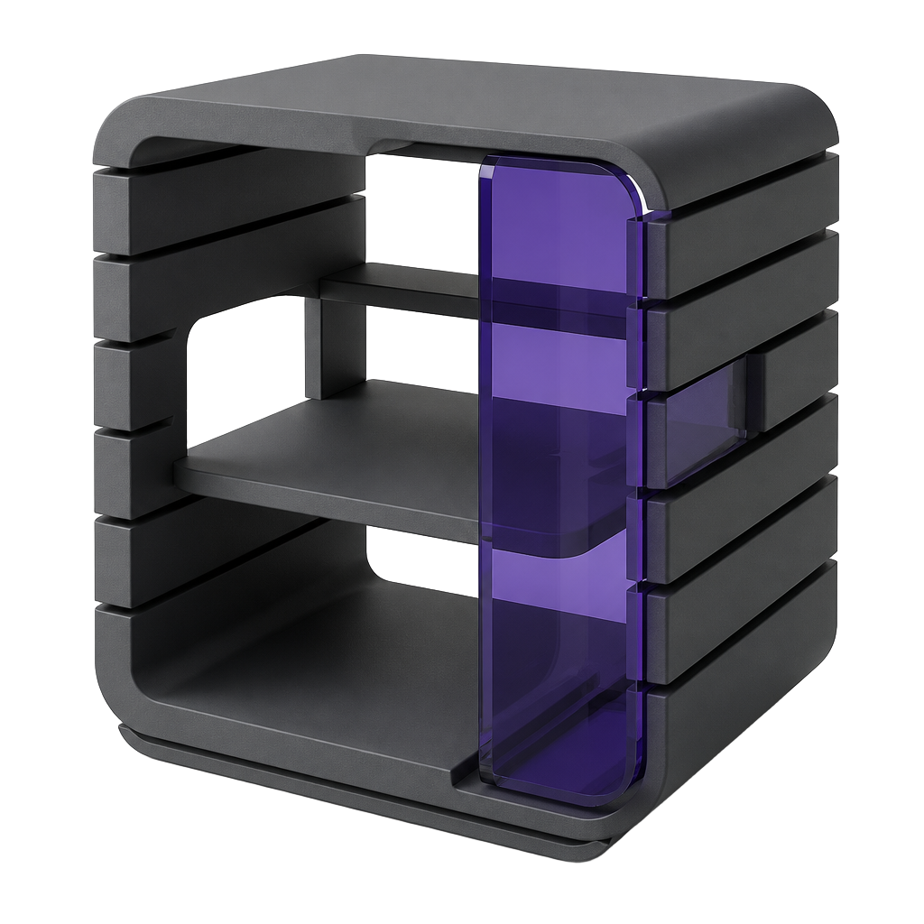 Coque d'espace de travail modulaire avec un panneau de verre violet