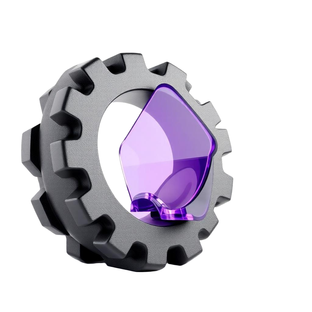 Engrenage d'obsidienne tenant un coin de verre violet