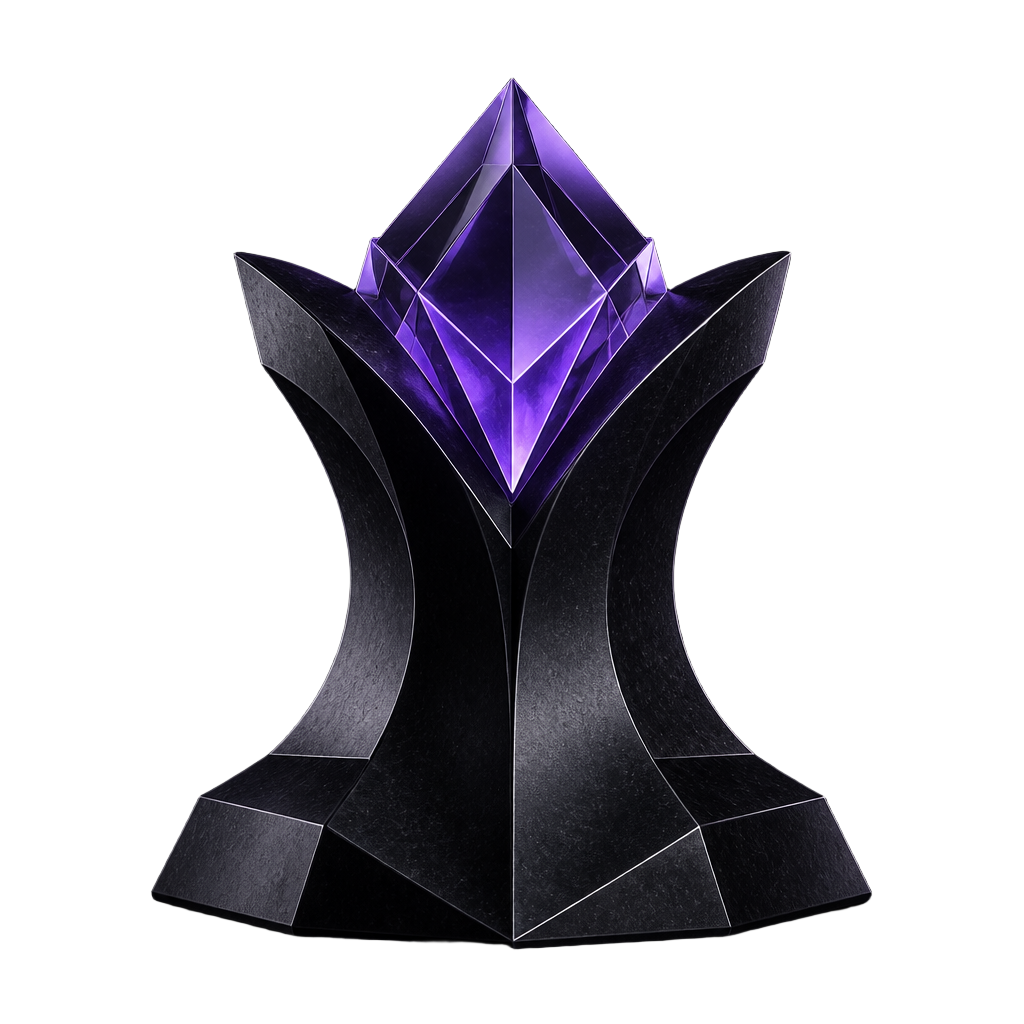 Large socle d'obsidienne couronné d'une crête de verre violet facettée