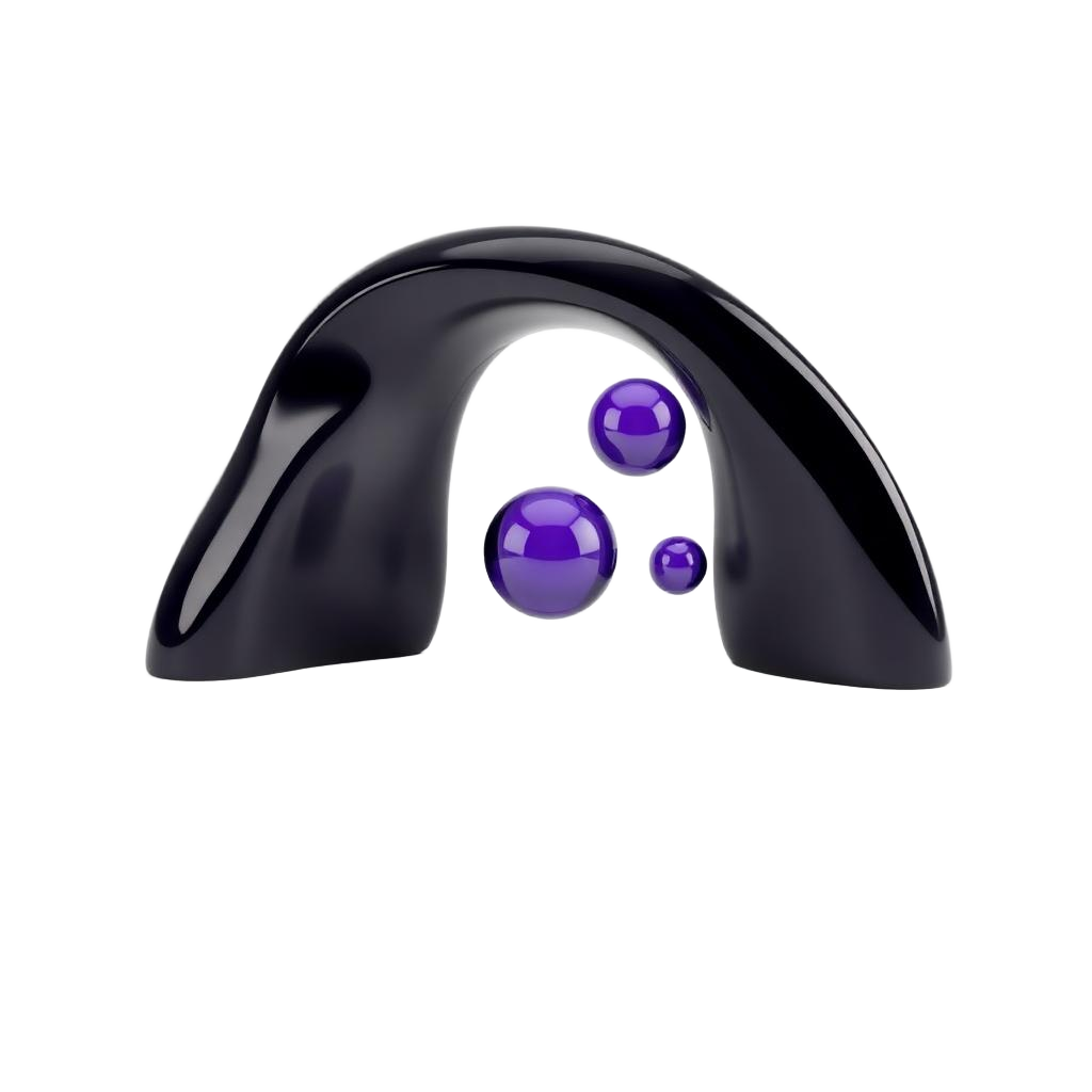 Arche d'obsidienne au-dessus de trois sphères de verre violet